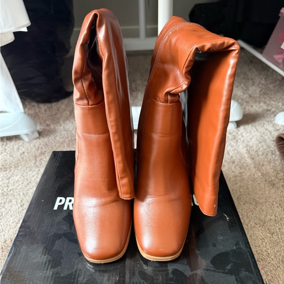 PrettyLittleThing Shoes - PLT “Toffee Matte PU Knee High Flat Heeled Boots”